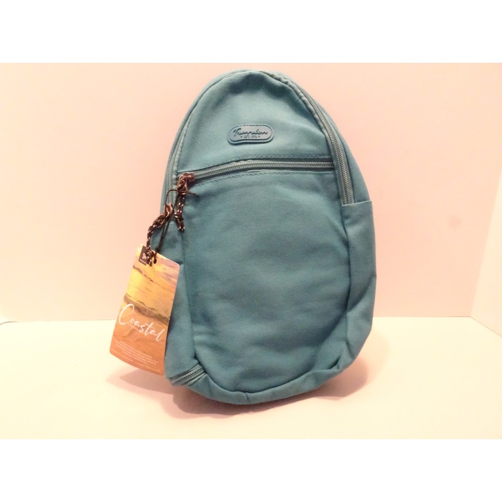 Travelon Coastal Collection Sling Bag Teal Blue Canvas Crossbody Backpack